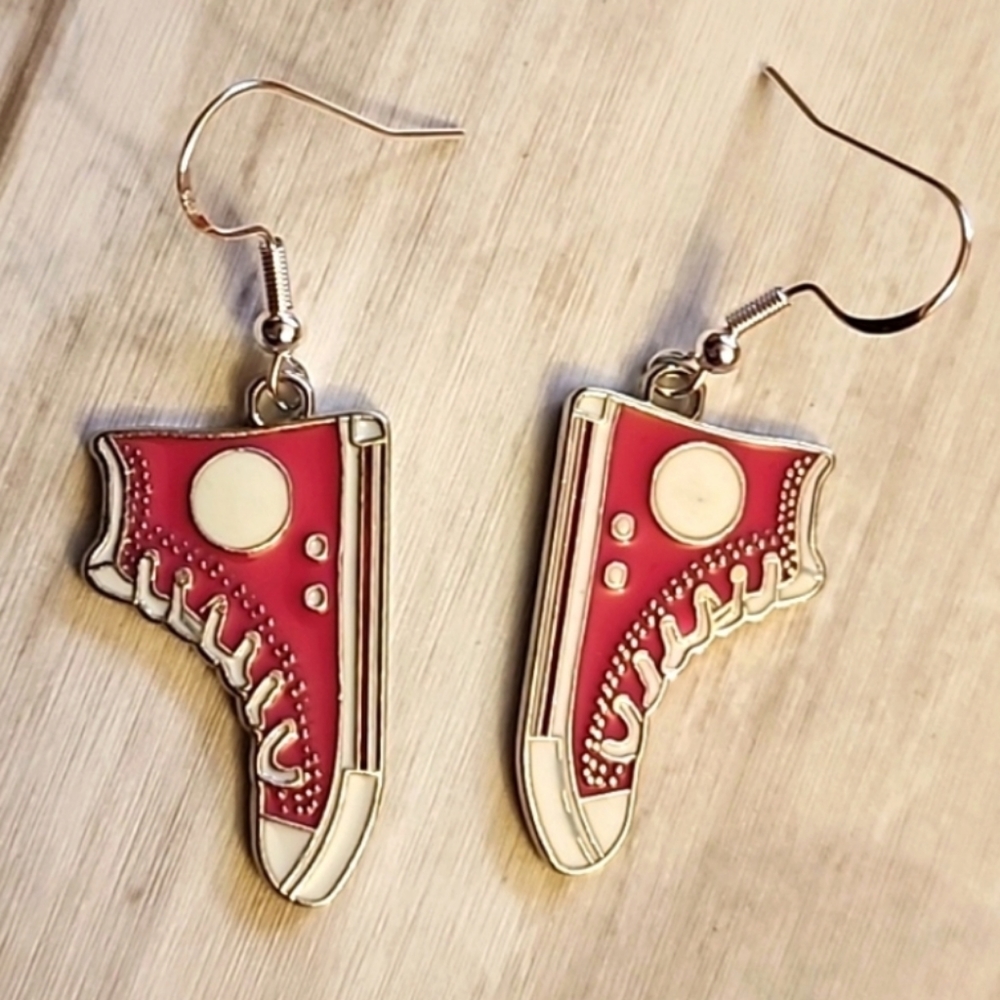 PINK Converse Style Silver Tone Earrings 925S Sterling Post ER